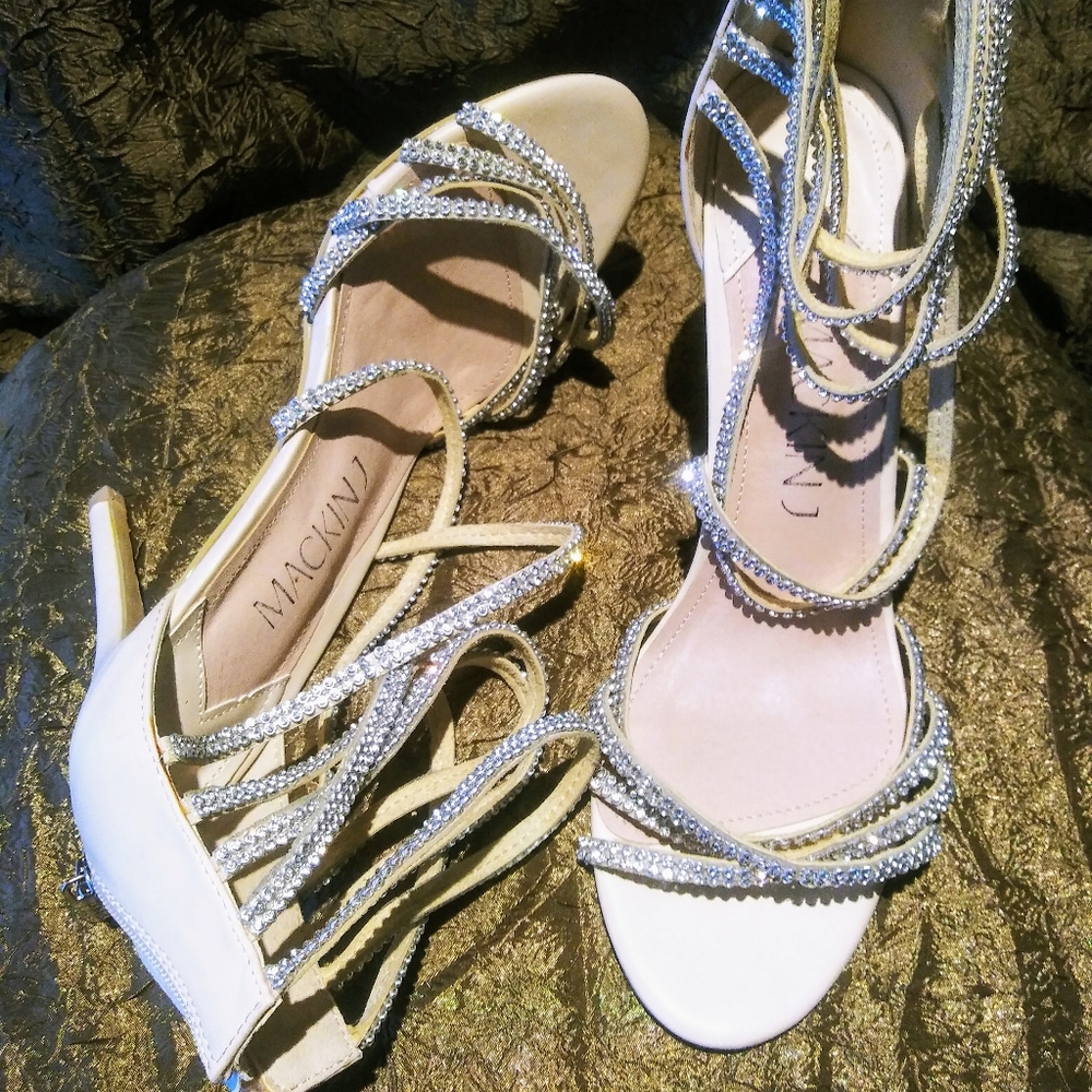 Size 11 Nude Mackinj Jewel encrusted strappy heel!